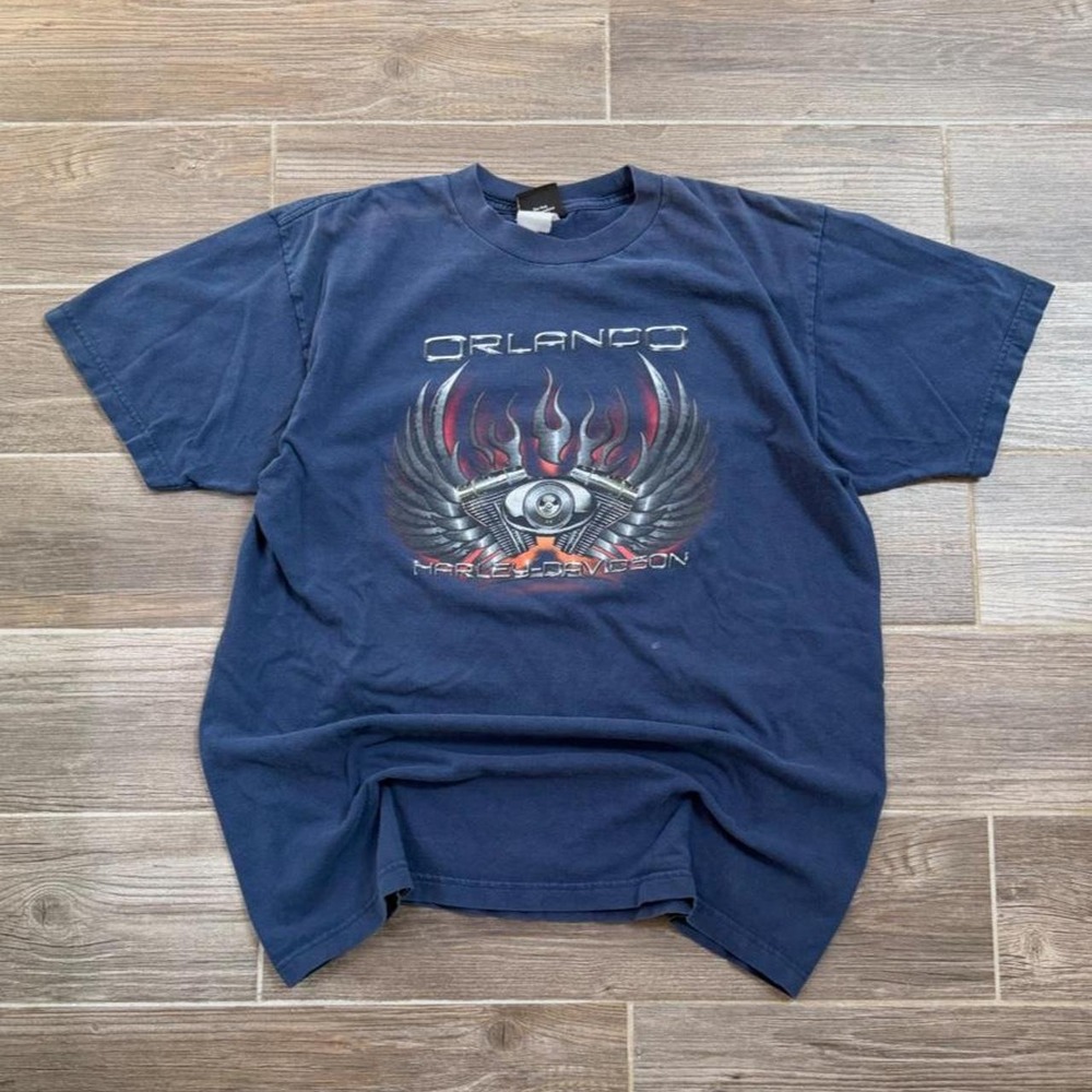 Vintage 90s Harley Davidson Orlando chrome flames T-shirt size XL